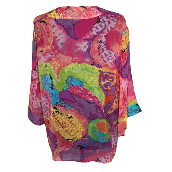 Laura Ashley Size‎ S 100% Silk Semi Transparent Pastel Color Jacket Floral Print - Picture 3 of 6